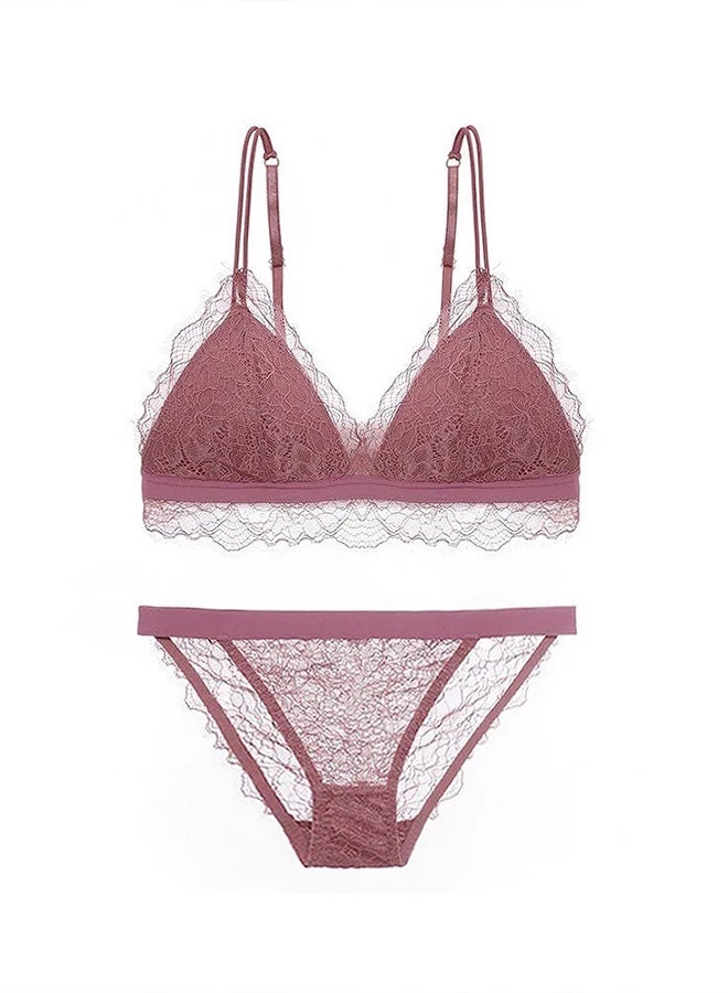 MARGOUN Women's XL Size Bra and Panty Set Bra Lace Lash Floral Briefs Underwear Triangle Cup Young Girls Underwear Lingerie Bra and Panties Set Apricot - Image 2