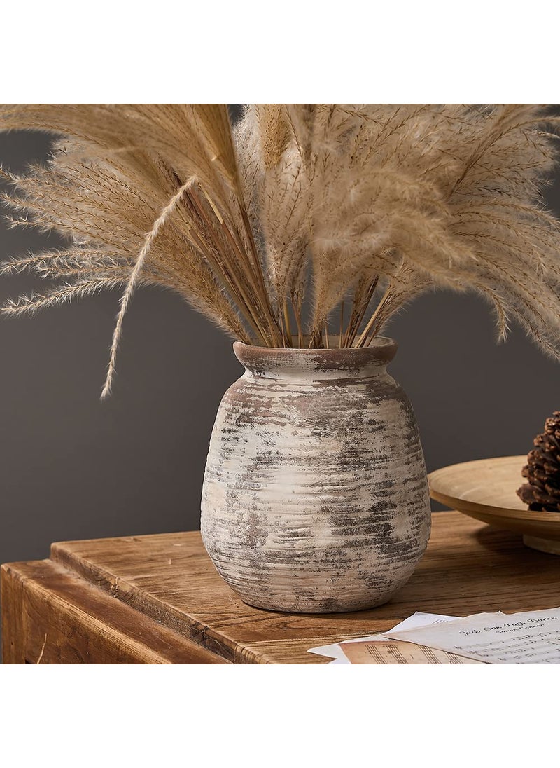 SIDUCAL SIDUCAL Ceramic Rustic Vase  Whitewashed Terra cotta Vase  Distressed Farmhouse D?cor  Pottery Decorative Flower Vase for Home Decor  Table  Living Room Decor  Shelf Decor  Mantel  7.3 Inch  Terra  - Image 2