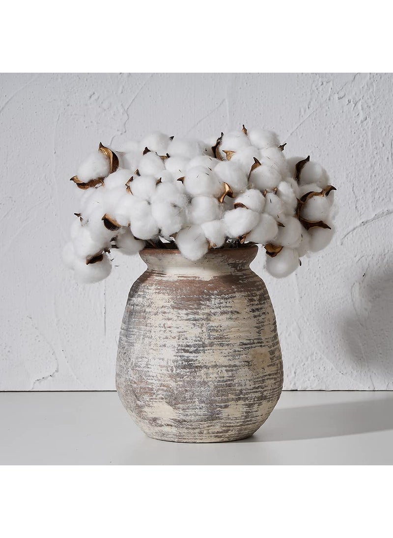 SIDUCAL SIDUCAL Ceramic Rustic Vase  Whitewashed Terra cotta Vase  Distressed Farmhouse D?cor  Pottery Decorative Flower Vase for Home Decor  Table  Living Room Decor  Shelf Decor  Mantel  7.3 Inch  Terra  - Image 1