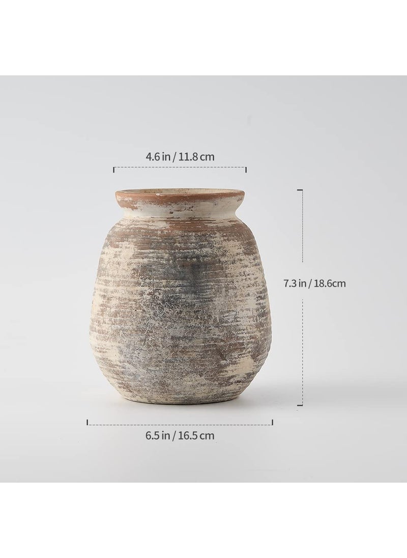 SIDUCAL SIDUCAL Ceramic Rustic Vase  Whitewashed Terra cotta Vase  Distressed Farmhouse D?cor  Pottery Decorative Flower Vase for Home Decor  Table  Living Room Decor  Shelf Decor  Mantel  7.3 Inch  Terra  - Image 5