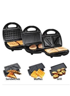 Generic Multi-Snack Maker 3-in-1 - Non-Stick Detachable Cooking Plate | Cooks Delicious Crispy Sandwiches/Waffles/Grills | Cool Touch Handle | Automatic Temperature Control 760 W  - Image 1