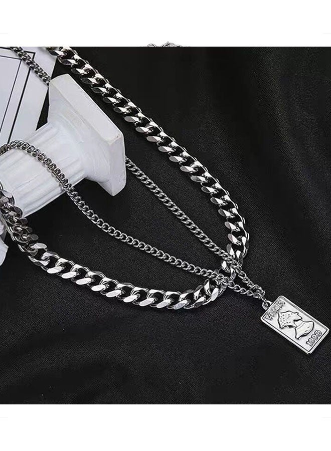 Happy D 55cm silver Cuban chain necklace, unisex classic stylish versatile double-layer jewelry - Image 5