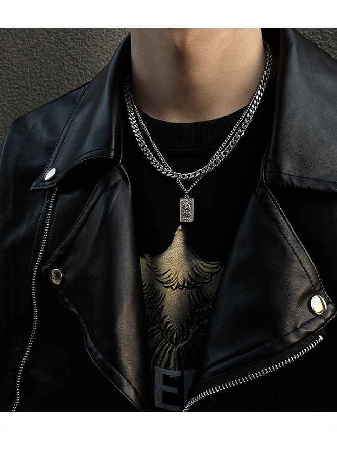 Happy D 55cm silver Cuban chain necklace, unisex classic stylish versatile double-layer jewelry - Image 4