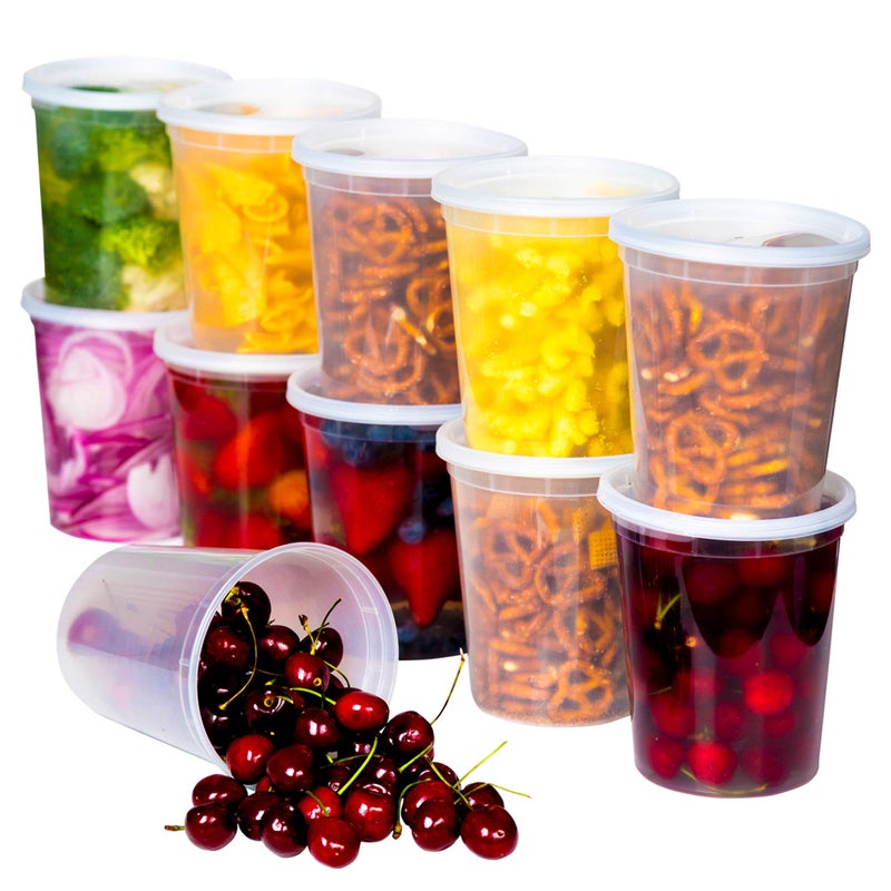 Deli Food Storage Containers with Lids 24 Sets 32oz Clear Disposable Meal Prep Microwave Plastic Containers with Lids BPA Free Stackable Leakproof Reusable Deli Containers Freezer Safe