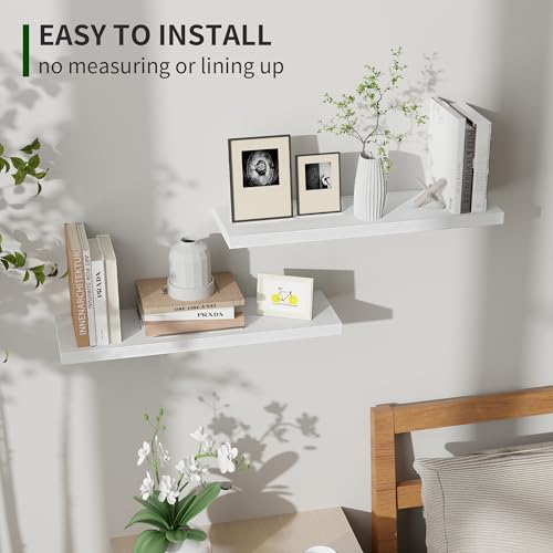 Marsmiles Wood Floating Shelves for Wall Set of 2, 24 Inch Wide Rustic Wooden Floating Shelves, Invisible Wall Mounted Display for Living Room Bedroom Kitchen Bathroom Office, White - Image 4