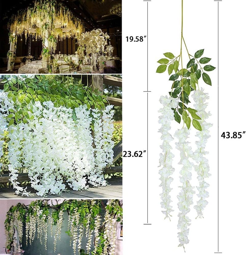 WEISPARK Wisteria Hanging Flowers - 36 Pieces 3.75 Feet/Piece Artificial Wisteria Vine Fake Ratta Hanging Garland Silk Flowers for Home Party Wedding Decor - Image 2