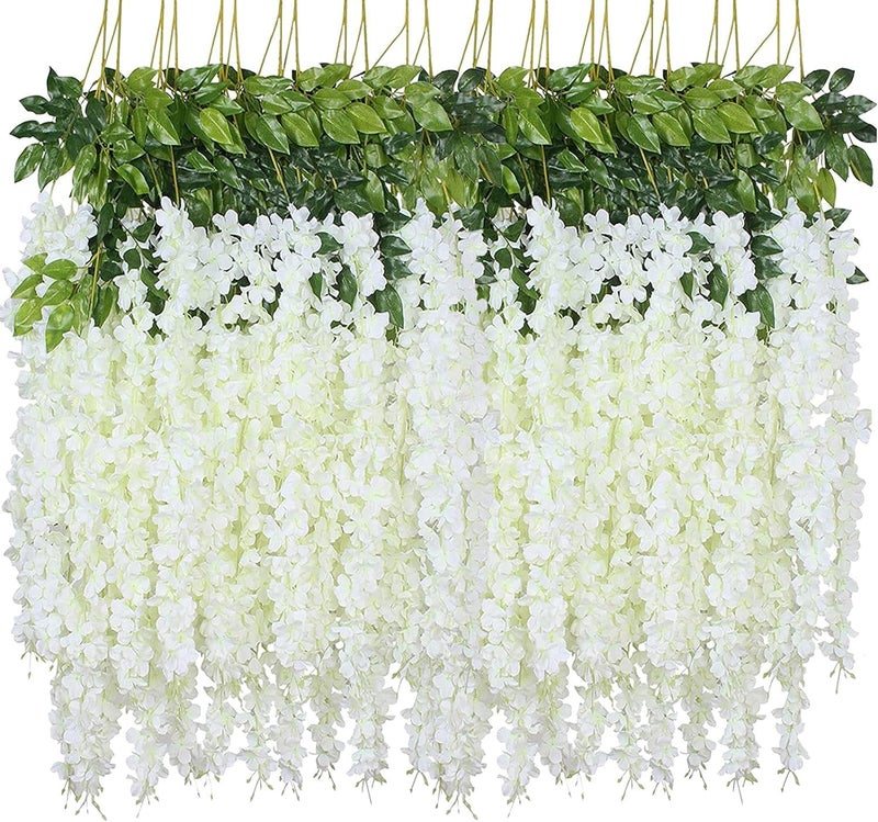 WEISPARK Wisteria Hanging Flowers - 36 Pieces 3.75 Feet/Piece Artificial Wisteria Vine Fake Ratta Hanging Garland Silk Flowers for Home Party Wedding Decor - Image 1