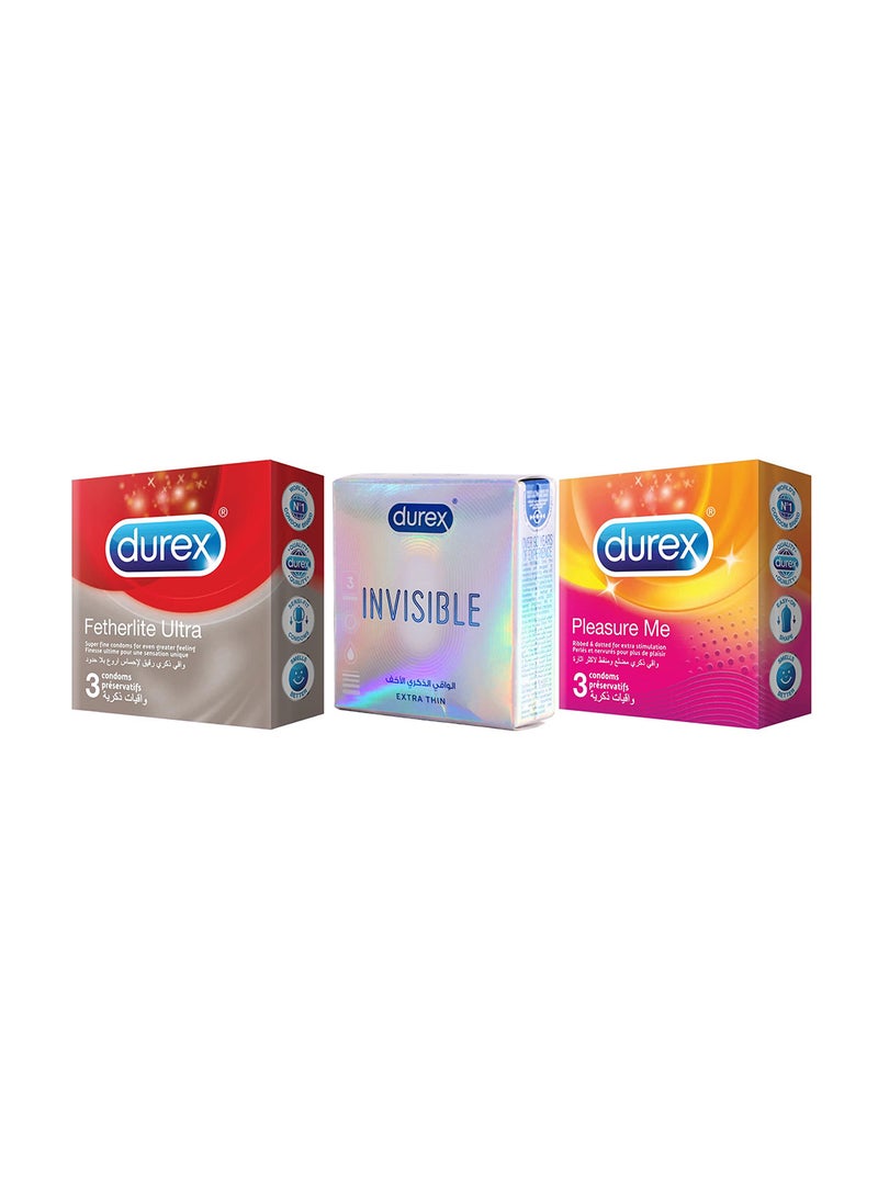 دوريكس Invisible Thin Featherlight Ultra and Bigger Me Latex Lubricant Condoms 3 pieces per pack - Image 1