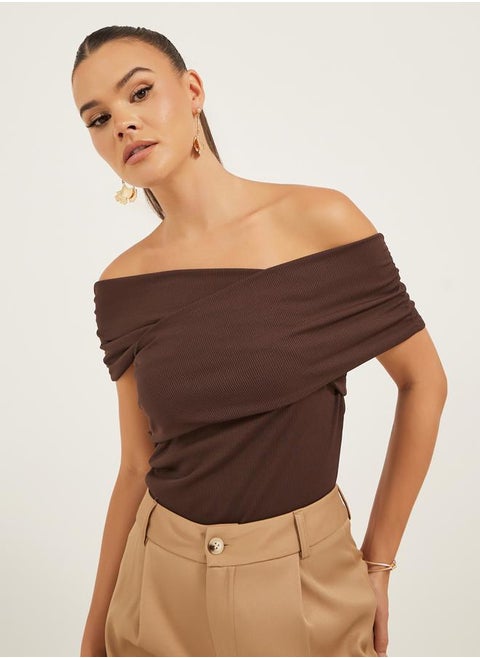 Off-Shoulder Ribbed Solid Top