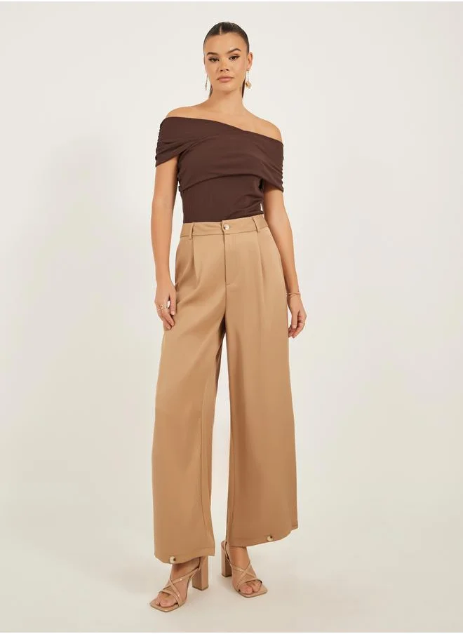 Styli Off-Shoulder Ribbed Solid Top