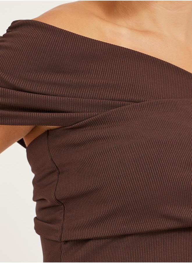 Styli - Off-Shoulder Ribbed Solid Top - Image 1