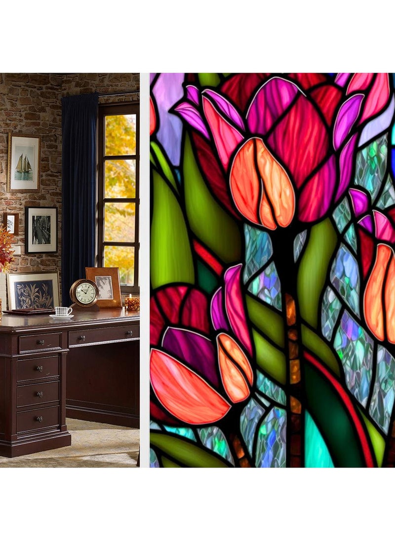 YQbest Colored retro PVC static glass sticker, adhesive free window sticker, removable glass window flower 60 * 100cm  - Image 1