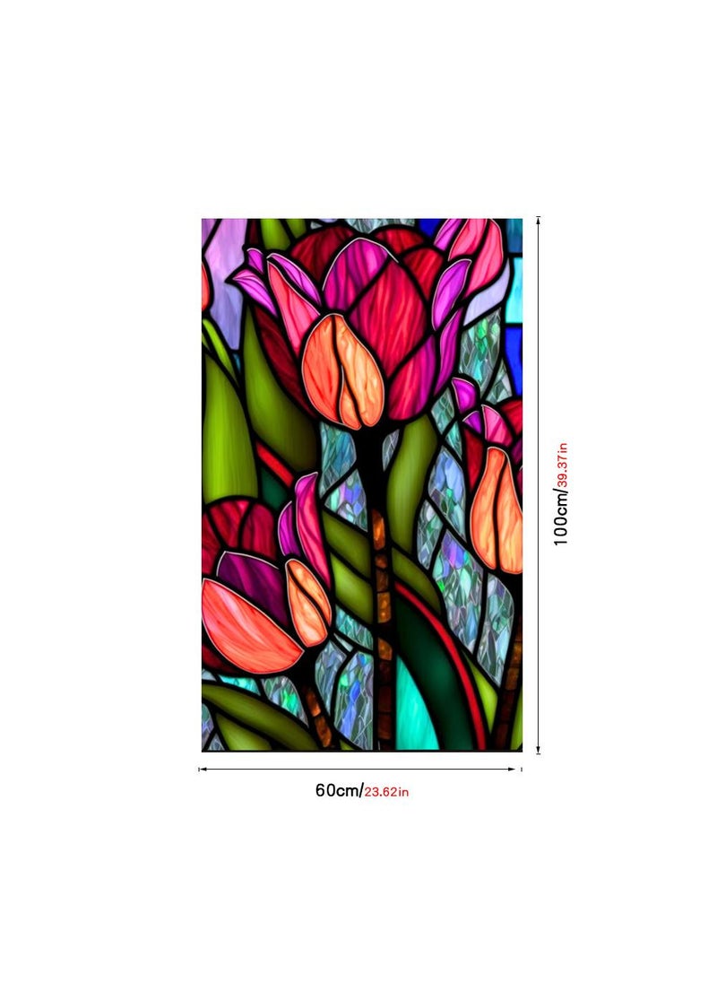 YQbest Colored retro PVC static glass sticker, adhesive free window sticker, removable glass window flower 60 * 100cm  - Image 2