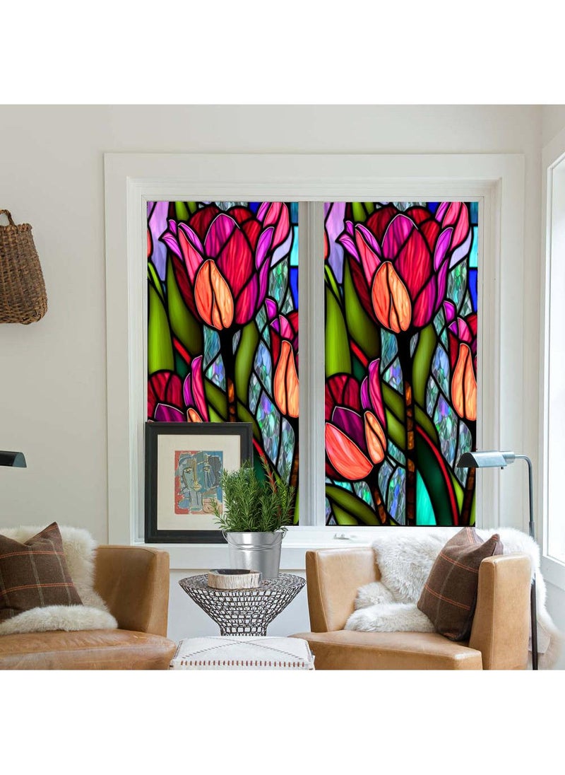YQbest Colored retro PVC static glass sticker, adhesive free window sticker, removable glass window flower 60 * 100cm  - Image 4