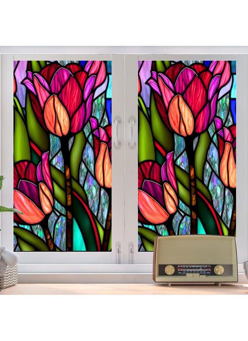 YQbest Colored retro PVC static glass sticker, adhesive free window sticker, removable glass window flower 60 * 100cm  - Image 5