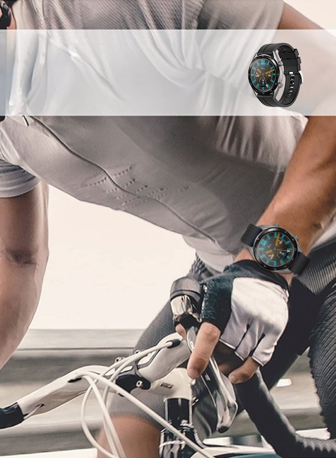 بشكل مختصر مجموعة أحزمة ساعات سيليكون مقاومة للماء، 22 مم متوافقة مع Huawei GT3 Pro/GT3/GT2 Pro/GT2 46 مم و Samsung Watch3 - عبوة من 3 قطع (أسود/أزرق/رمادي) - Image 5