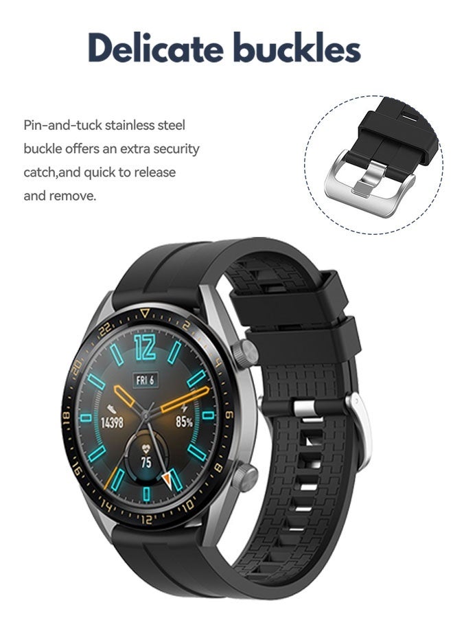 بشكل مختصر مجموعة أحزمة ساعات سيليكون مقاومة للماء، 22 مم متوافقة مع Huawei GT3 Pro/GT3/GT2 Pro/GT2 46 مم و Samsung Watch3 - عبوة من 3 قطع (أسود/أزرق/رمادي) - Image 4