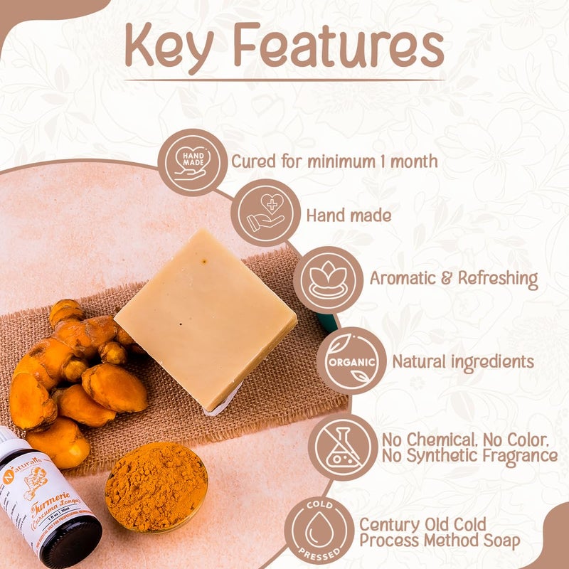 Naturalis Turmeric Soaps for Bath Handmade Cold Pressed Turmeric Soap with Organic Ingredients Natural Luxury Soap for Deep Cleansing Hydration and Radiant Skin Glow 100g - Image 2
