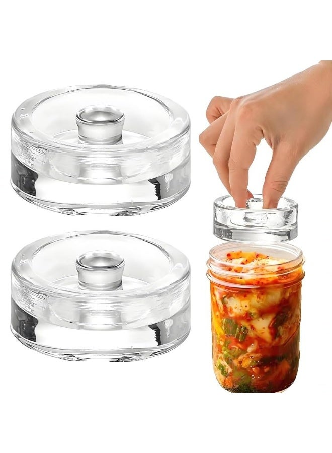 2 Packs 7cm Glass Fermentation Weights with Handle & Gap, Clear Glass Fermenting Press Weight for Wide Mouth Mason Jars Fermentation Kit - Image 1