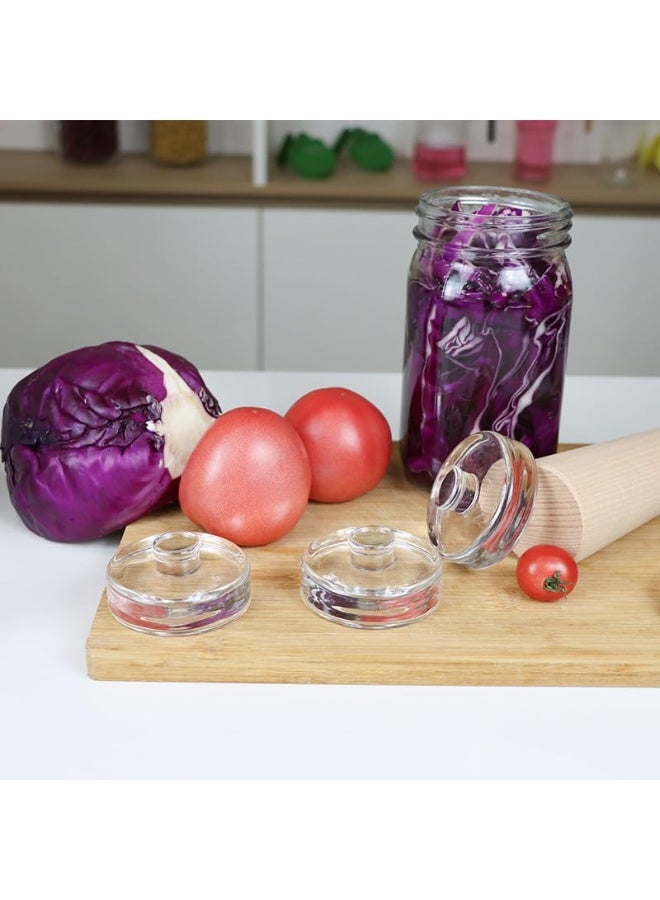 2 Packs 7cm Glass Fermentation Weights with Handle & Gap, Clear Glass Fermenting Press Weight for Wide Mouth Mason Jars Fermentation Kit - Image 2