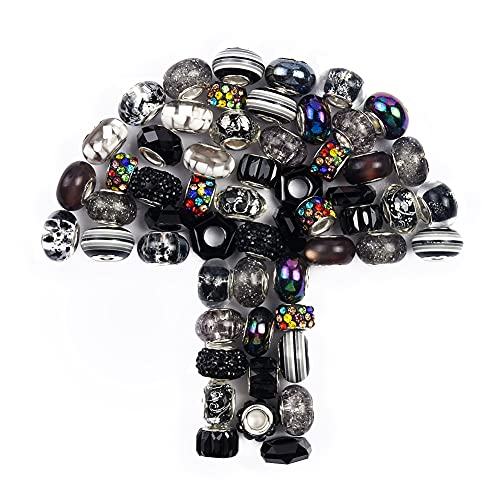 AIPRIDY 60 Pieces Assorted European Beads with Copper Core Big Hole Resin Spacer No Copper Core Lampwork Colorful Beads Rhinestone Craft Beads for DIY Charm Bracelet Jewelry Making (Black) - Image 5