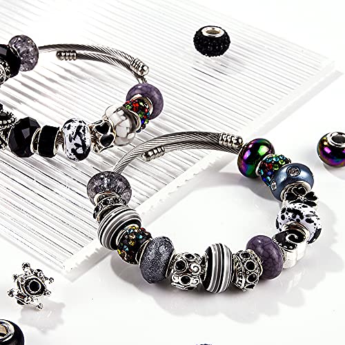 AIPRIDY 60 Pieces Assorted European Beads with Copper Core Big Hole Resin Spacer No Copper Core Lampwork Colorful Beads Rhinestone Craft Beads for DIY Charm Bracelet Jewelry Making (Black) - Image 2