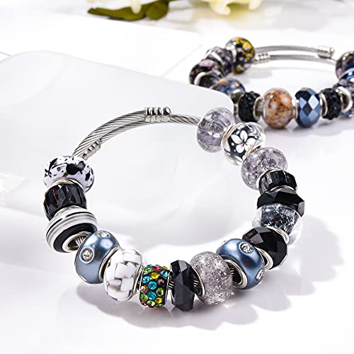 AIPRIDY 60 Pieces Assorted European Beads with Copper Core Big Hole Resin Spacer No Copper Core Lampwork Colorful Beads Rhinestone Craft Beads for DIY Charm Bracelet Jewelry Making (Black) - Image 3