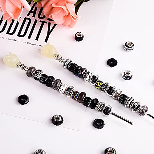 AIPRIDY 60 Pieces Assorted European Beads with Copper Core Big Hole Resin Spacer No Copper Core Lampwork Colorful Beads Rhinestone Craft Beads for DIY Charm Bracelet Jewelry Making (Black) - Image 4