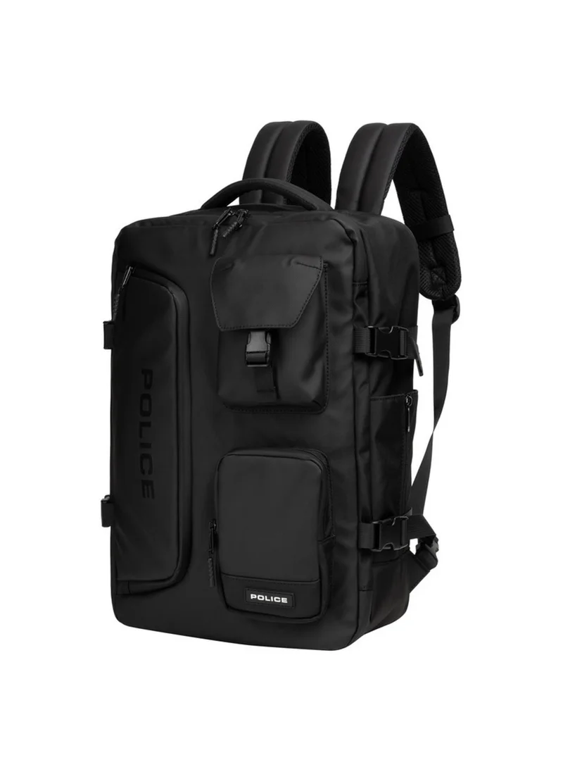 بوليس Police Men's Icon Convertible Travel Backpack with Multi-Compartment Design, Rugged Urban Styling & Versatile Travel Utility – Black