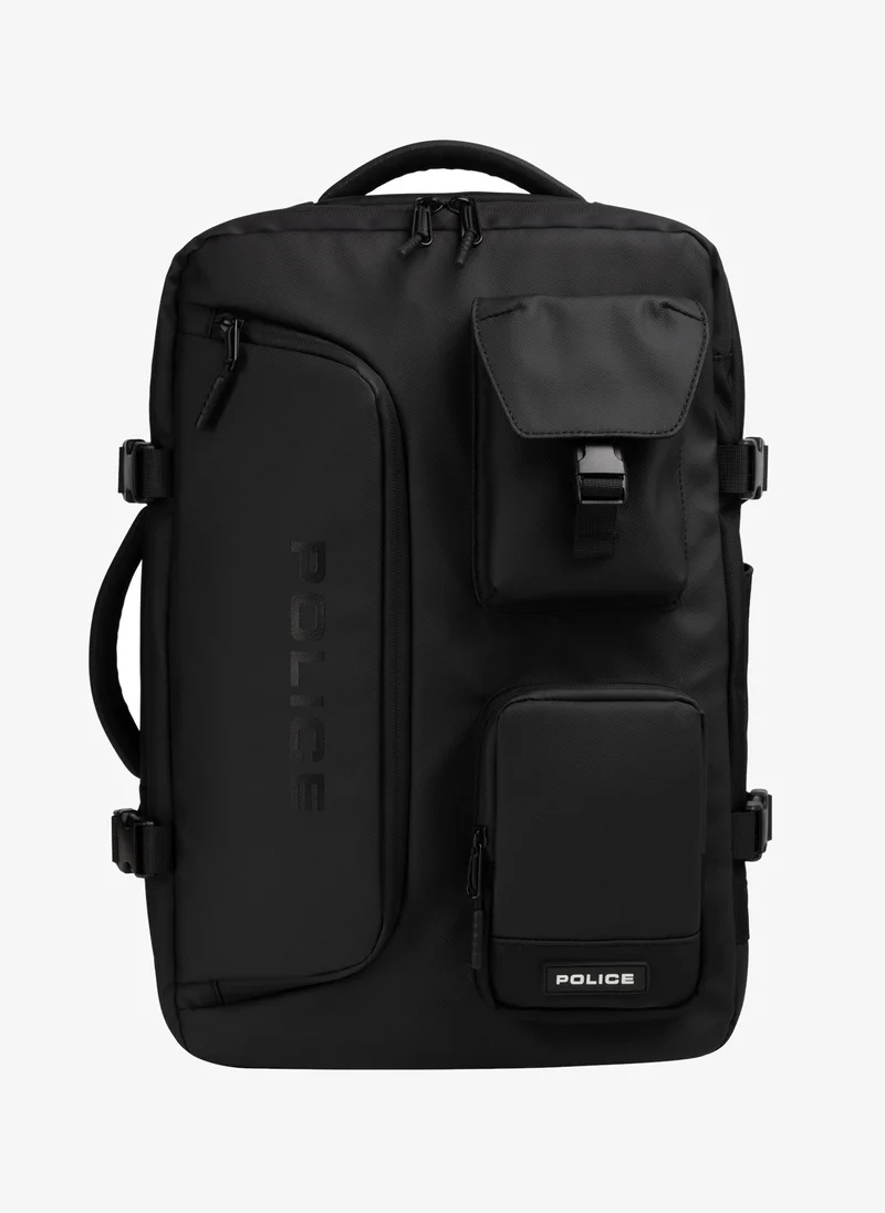 بوليس Police Men's Icon Convertible Travel Backpack with Multi-Compartment Design, Rugged Urban Styling & Versatile Travel Utility – Black