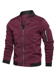 Loquat Men's Side Seam Pocket Casual Zipper Jacket Red 
