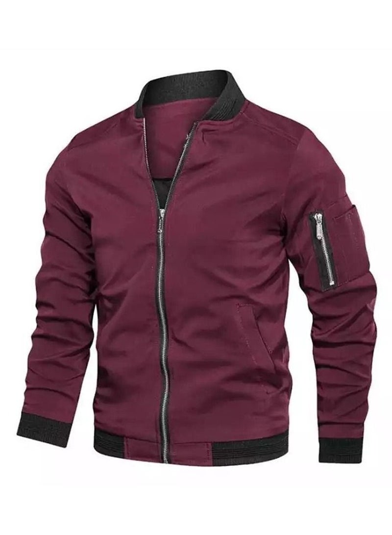 Loquat Men's Side Seam Pocket Casual Zipper Jacket Red