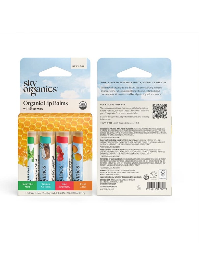 Sky Organics Sky Organics - Organic Lip Balm Set (4-Pack) - Organic Beeswax, Botanical Oils & Extracts - Vitamin E & Organic Natural Flavors - Beauty Gift Set - All Skin Types & Cruelty Free - Lip Care & Self Care - Image 5