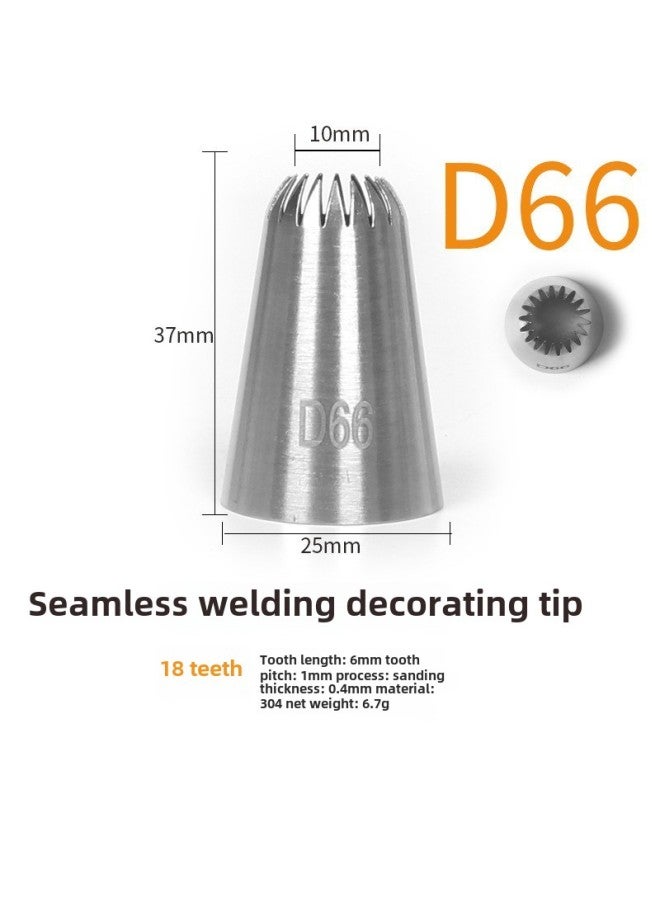 304 Stainless Steel Pastry Nozzle 6-tooth Belt Number Seamless Welding Cream Nozzle Large Cake Decorating Tool-Specifications:D66  - Image 1