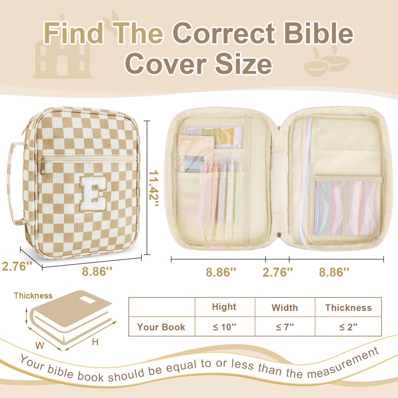 Iqimott Personalized Initial Bible Cover Case for Women Girls Kid - Large Quilted Bible Case with Handle, Stylish Chenille Letter Bag Study Supplies, Perfect Christmas Gifts for Christians (Blue Flower-E) - Image 2