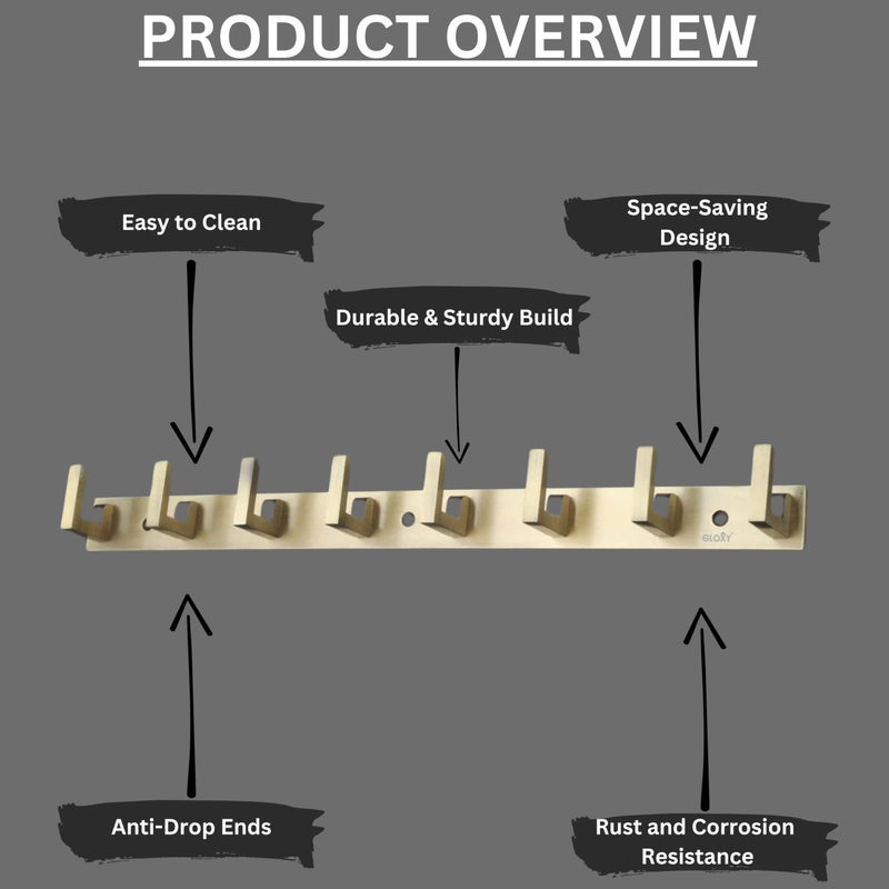 GLOXY GLOXY Stainless Steel Bathroom Accessories 8 Hooks Plate, Wall Mounting and Door Back Hanger Pins for Hanging Cloth Set, Shirt Bar & Towel Rack, Robe, Keys 4 Pin khutti (Antique, Pack of 4) - Image 3