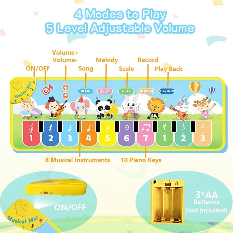 Baby Music Mat, Piano Mat with 8 Musical Instruments, Keyboard Children's Dance Mat, Toy Gift for Toddlers, Boys, Girls - Image 2