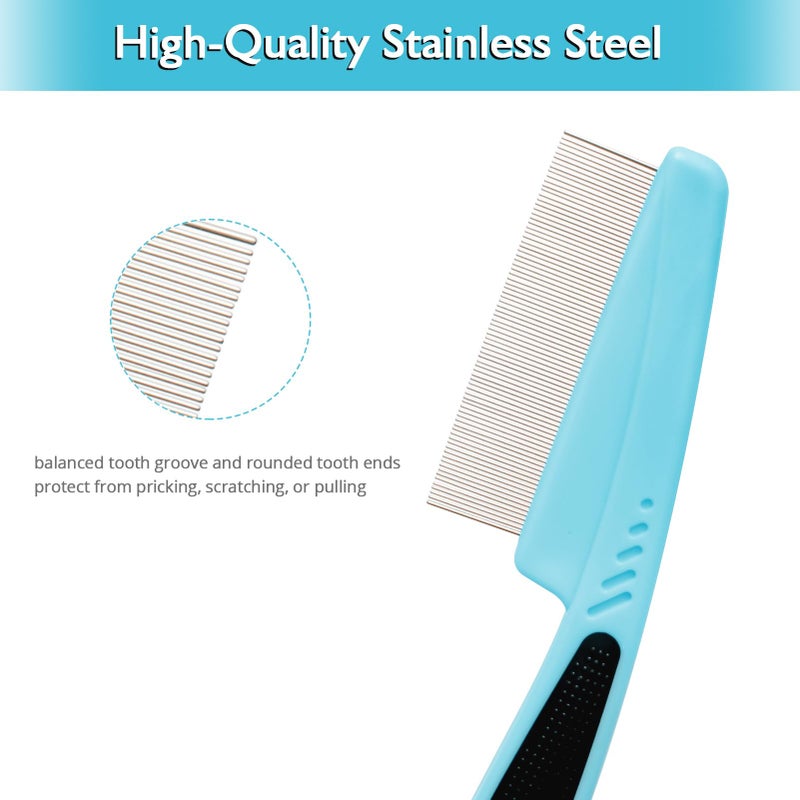 Jegtew Flea Comb for Dogs and Cats - Lice Comb with Rubber Handle - Promotes Hair Growth and Removes Loose Hair, Knots, and Flakes Flea Brush for Pets (Blue) - Image 3