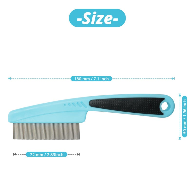 Jegtew Flea Comb for Dogs and Cats - Lice Comb with Rubber Handle - Promotes Hair Growth and Removes Loose Hair, Knots, and Flakes Flea Brush for Pets (Blue) - Image 2