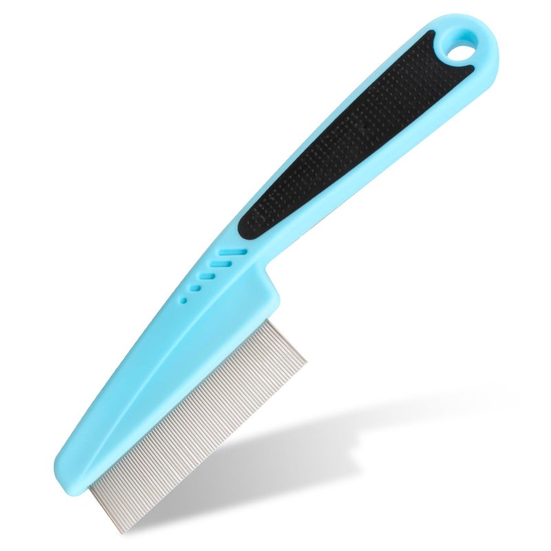Jegtew Flea Comb for Dogs and Cats - Lice Comb with Rubber Handle - Promotes Hair Growth and Removes Loose Hair, Knots, and Flakes Flea Brush for Pets (Blue) - Image 1