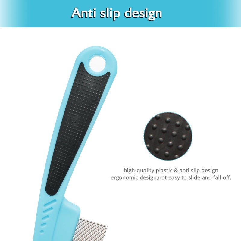 Jegtew Flea Comb for Dogs and Cats - Lice Comb with Rubber Handle - Promotes Hair Growth and Removes Loose Hair, Knots, and Flakes Flea Brush for Pets (Blue) - Image 4