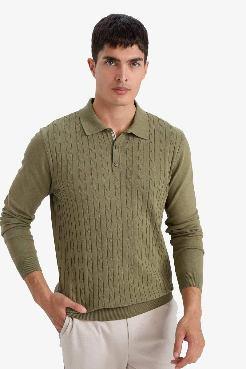 Defacto  Standard Fit Polo Collar Knitwear Pullover  | Best Price UAE