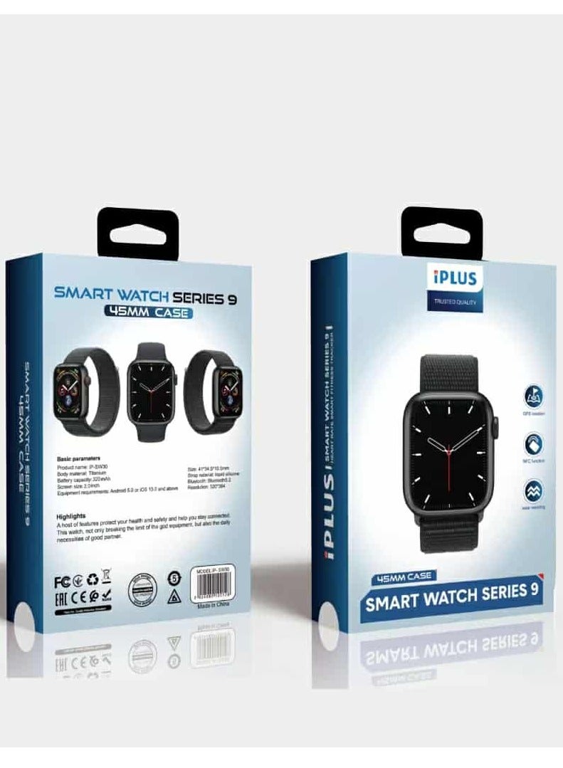 iPLUS Smart Watch Series 9 45mm – 2.0" Display, Bluetooth 5.2, GPS, NFC, Water Resistant, Compatible with Android & iOS