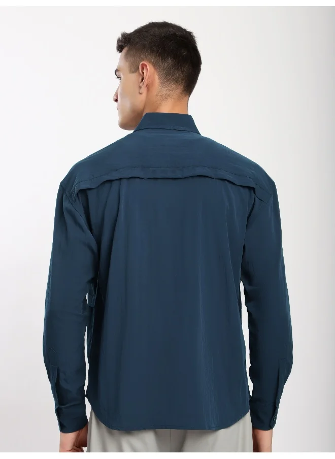 بيونغ Navy Pleated Shirt