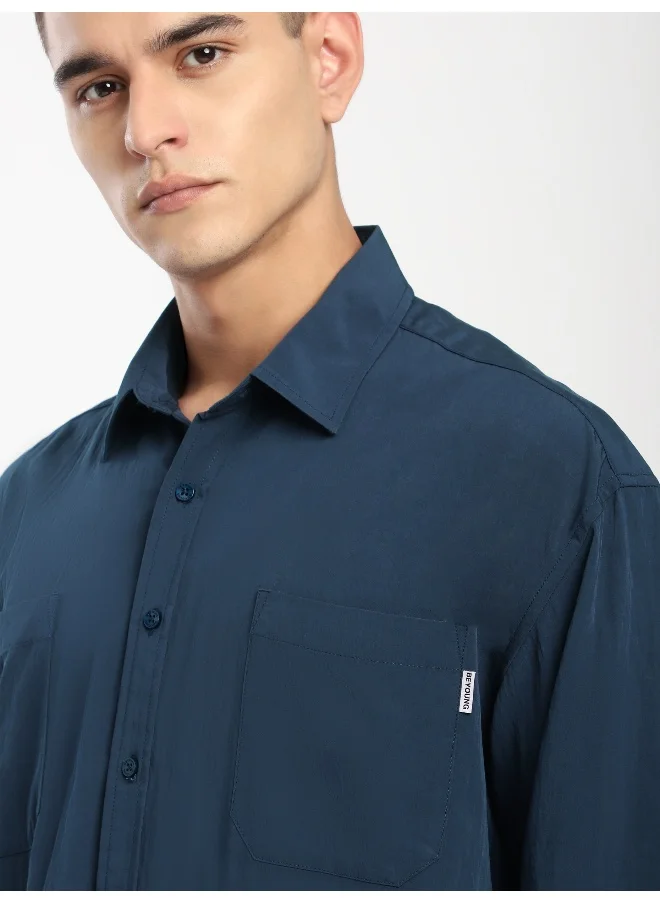 Beyoung Navy Pleated Shirt