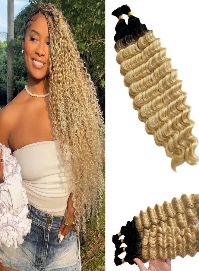 Smartinnov Human Braiding Hair for Boho Braids Ombre Blonde 100g 16 Inch Deep Curly Wave Natural Black Color for Boho Braids Remy Hair No Weft Boho Human Braiding Hair with Dark Roots Curly 2 Bundles/Pack - Image 1