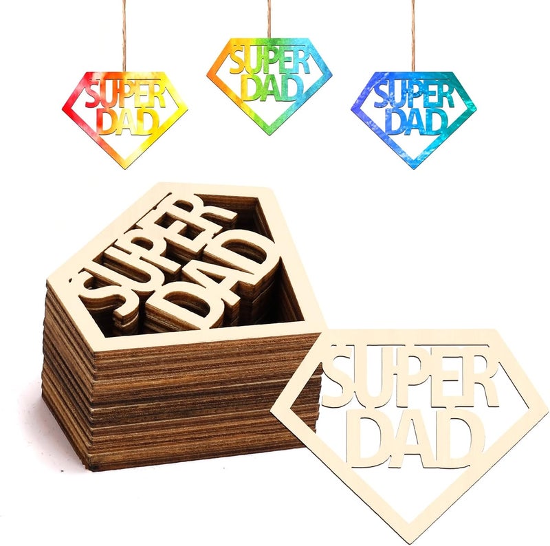 Tmflexe Dad 30Pcs Unfinished Wood Crafts Fathers Day DIY Cutouts Dad Birthday Present Gift Tags Wooden Letter Ornaments Paintable Blank Hanging Wood Slices for Kids Art Crafts Party Decor for Daddy - Image 1