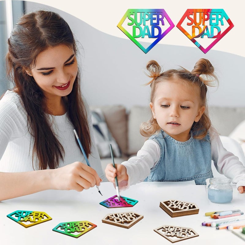 Tmflexe Dad 30Pcs Unfinished Wood Crafts Fathers Day DIY Cutouts Dad Birthday Present Gift Tags Wooden Letter Ornaments Paintable Blank Hanging Wood Slices for Kids Art Crafts Party Decor for Daddy - Image 3