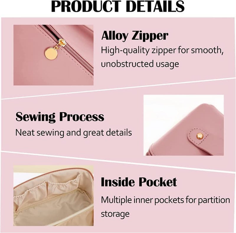 DIVHUK Travel Cosmetic Bag Toiletry Bag Portable Waterproof Leather Multifunctional Makeup Organizer Bag Cosmetic Travel Bags for Women with Handle and Divider - Image 3
