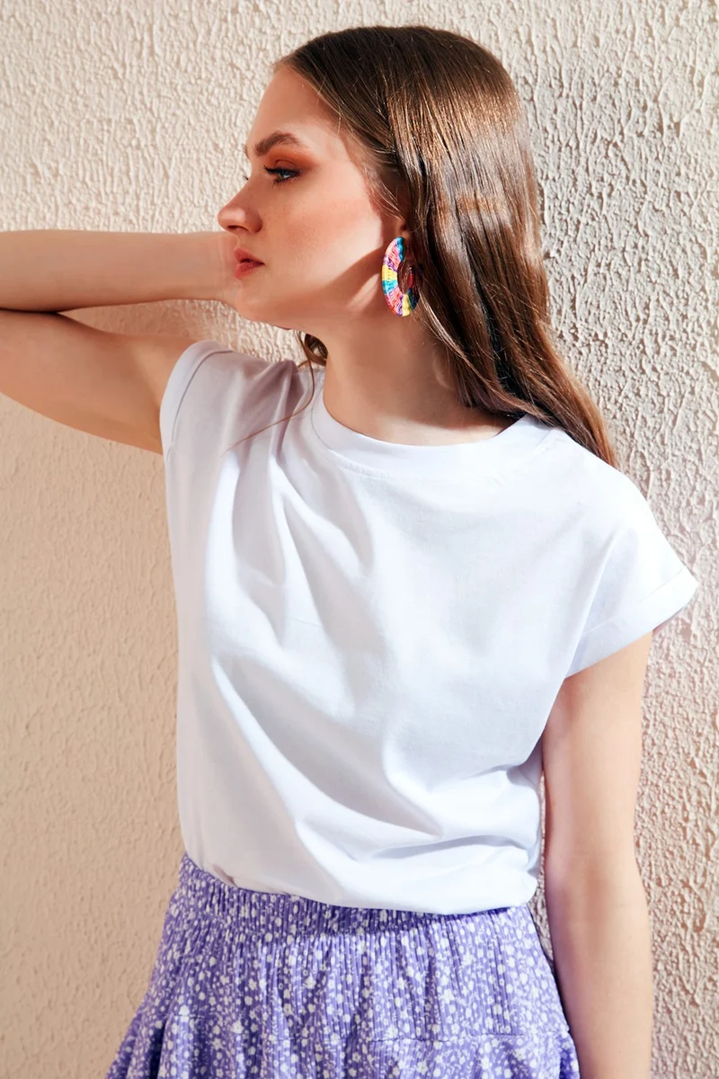 Lela Crew Neck 100% Cotton Basic Tshirt Women's Tshirt 5864121